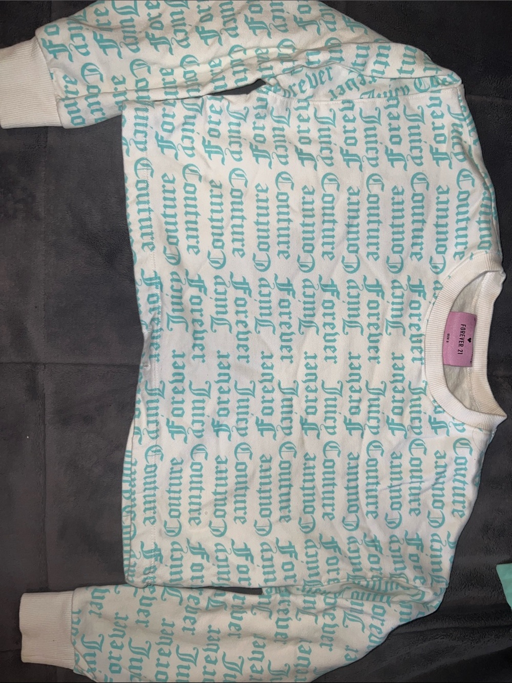 Juicy Couture White Crop Sweater Top with Aqua Logo Print